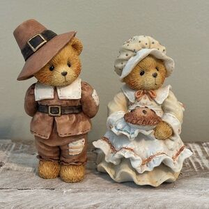 Cherished Teddies Pilgrim Bear Couple - Brown and Cream patience and Jedidiah